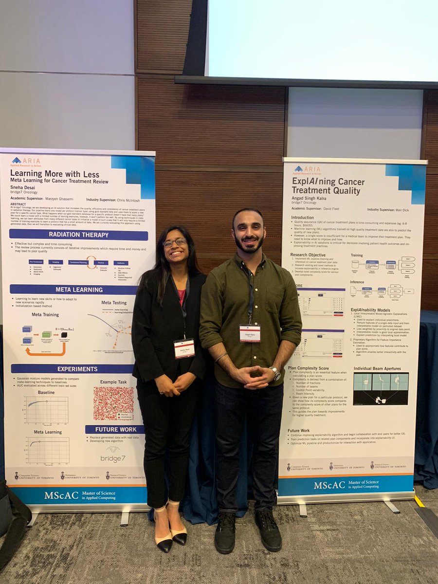 Huge accomplishment to our Applied ML Interns Sneha Desai and Angad Singh Kalra for presenting their work at the #ARIA2019 showcase tonight #transferlearning #explanableAI #UofT #AppliedComputing