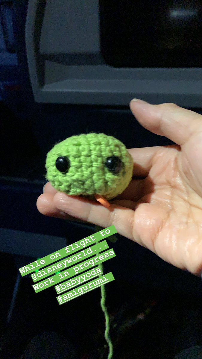 MingNa's tweet photo. #Mulan making #babyyoda #amigurimi in a #mickeymouse tshirt, enroute to @WaltDisneyWorld.  

Yeah, I’m just a slight fan of @Disney. 💚💚

BTW, no pattern. Making it up as I go along. #mingmade #starwars @themandalorian 💚💚 https://t.co/DdeZTQCdLa