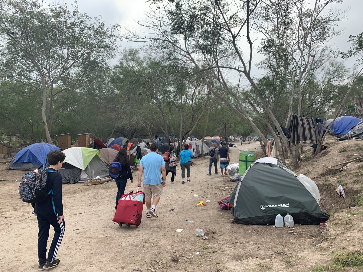 Yesterday we walked through Matamoros and visited with families who are being impacted by the Trump administration's attacks on the right to seek asylum. Most of them are living in tent cities like this one. 1/