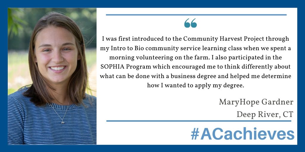 AssumptionUadm's tweet photo. A management major &amp; marketing &amp; event intern at @FMPProductions, MaryHope is now the development coordinator for the Community Harvest Project - a non-profit volunteer farm organization. Everything harvested is donated to hunger relief networks in MA! @CHPINC 🐾 #ACachieves https://t.co/UMIbgrzbLP