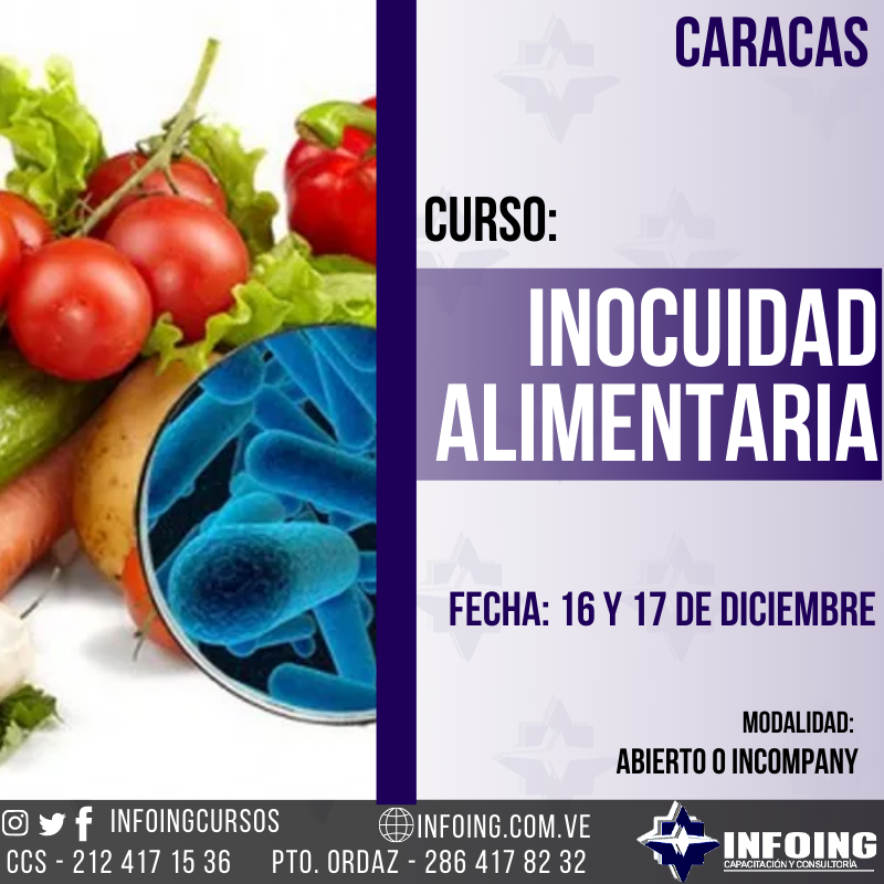 CursosExpodato's tweet photo. CURSO INOCUIDAD #ALIMENTARIA   
Modalidad Abierto o InCompany 
* 16 y 17 de diciembre del 2019
* #Caracas, Venezuela 
* +58(286)4178232/ Caracas: (212)4171536 
https://t.co/6pyDeLIRzB 
#cuposlimitados      
@InfoingCursos https://t.co/p6UFibq1vZ