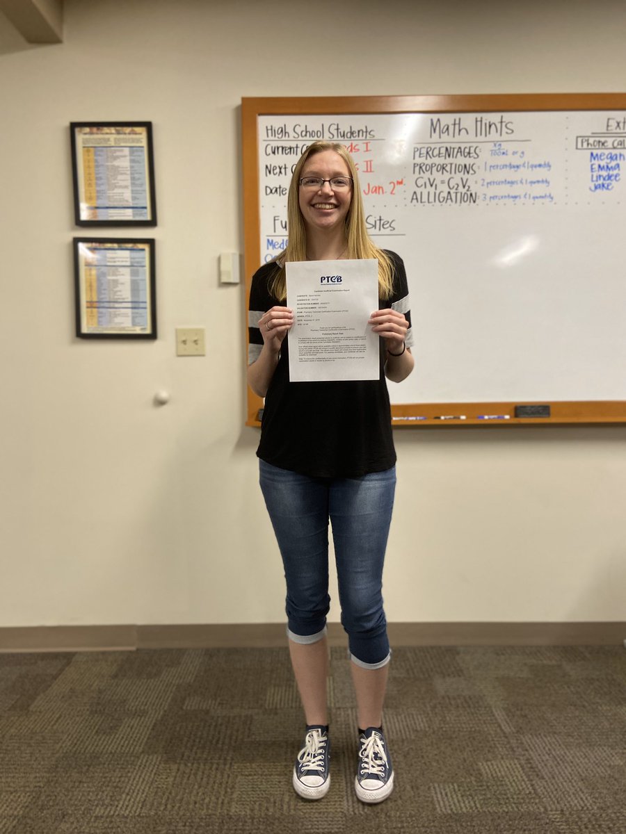 DavisPharmTech's tweet photo. Sierra is our newest CPhT! She passed the PTCB today! Great job, Sierra! https://t.co/670sl200oa