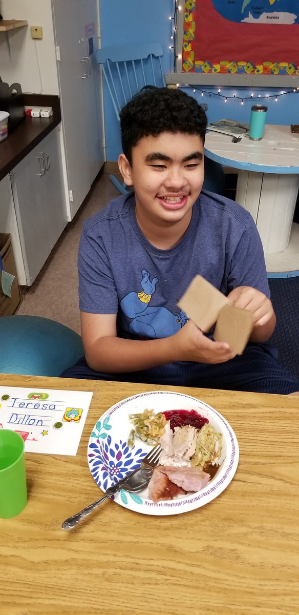 derek_govin's tweet photo. π€© So proud of my Ss for following a #visualrecipe & preparing a Thanksgiving feast at @RoughRidersRHS. Focus was on Ss attempting new foods to build their preference list. Meal was enjoyed by all! @sodarhs @sonja_samsonas @KevinStarks77 @808TFellows #808tfellows #speducator https://t.co/XguvbMAfjW
