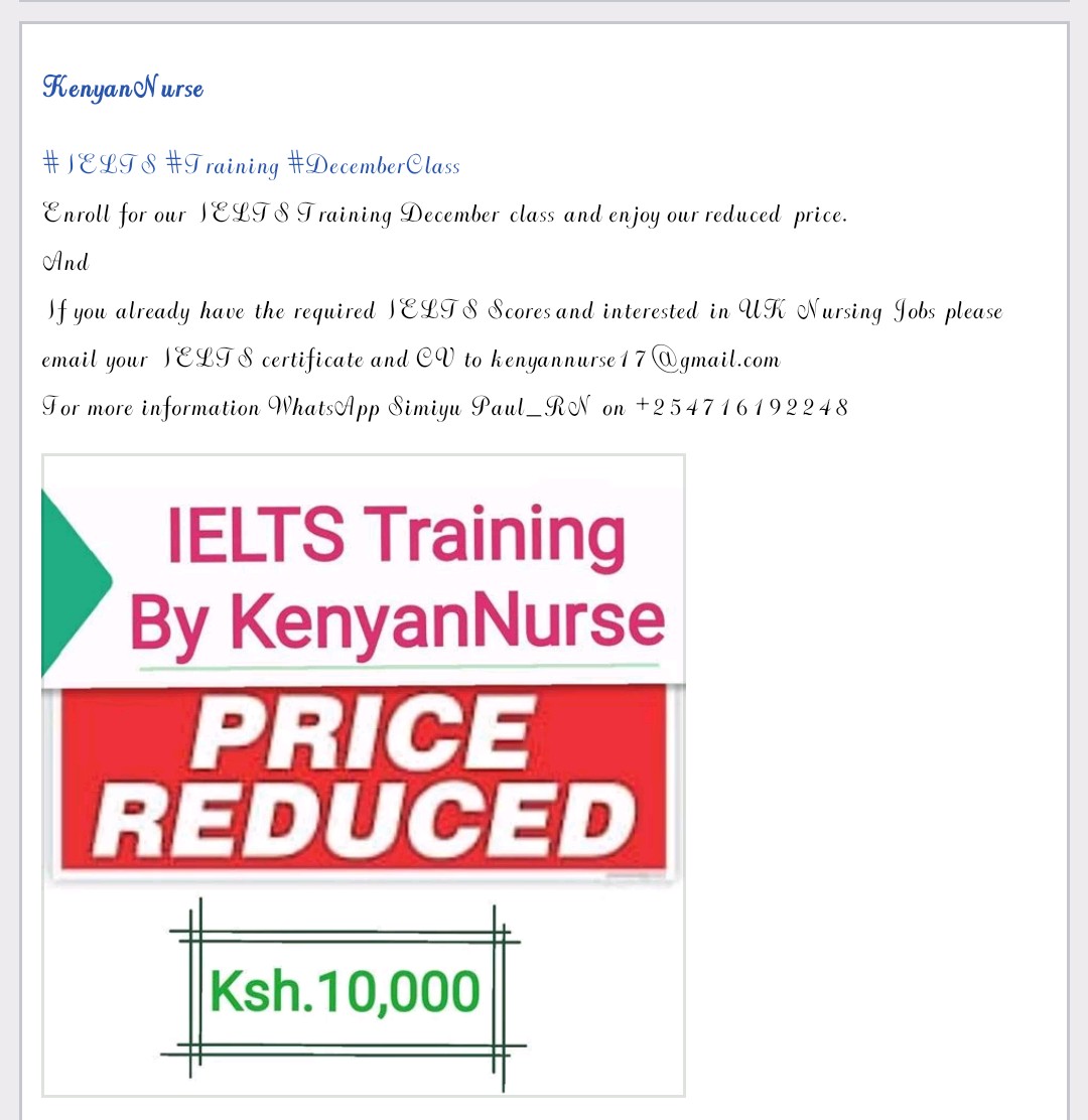 KenyanNurse's tweet photo. Prices reduced for the #DecemberClass
#NCLEXRN #IELTS #Exam #RevisionClass
#RebirthOfaNation
#TIPTakesShape
#ThursdayMotivation
#SmartAgricKE
#ThursdayThoughts https://t.co/oJ8WC8kTfA