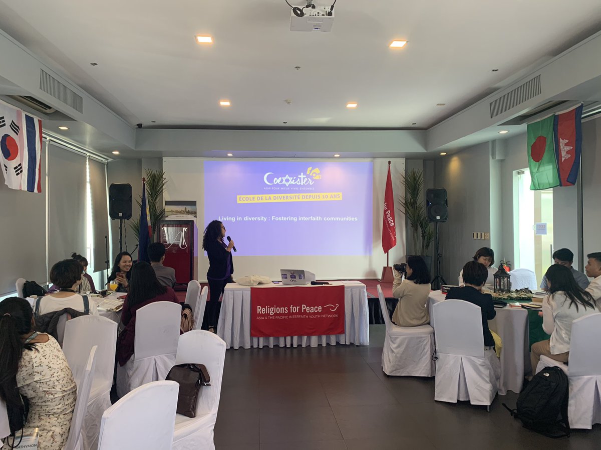 rfp_apiyn's tweet photo. NOW HAPPENING: Workshop 3 Living in Diversity: Fostering Interfaith Communities led by Ms. Radia Bakkouch, President of Coexister. #RfPAPIYN https://t.co/AZ3MToQage