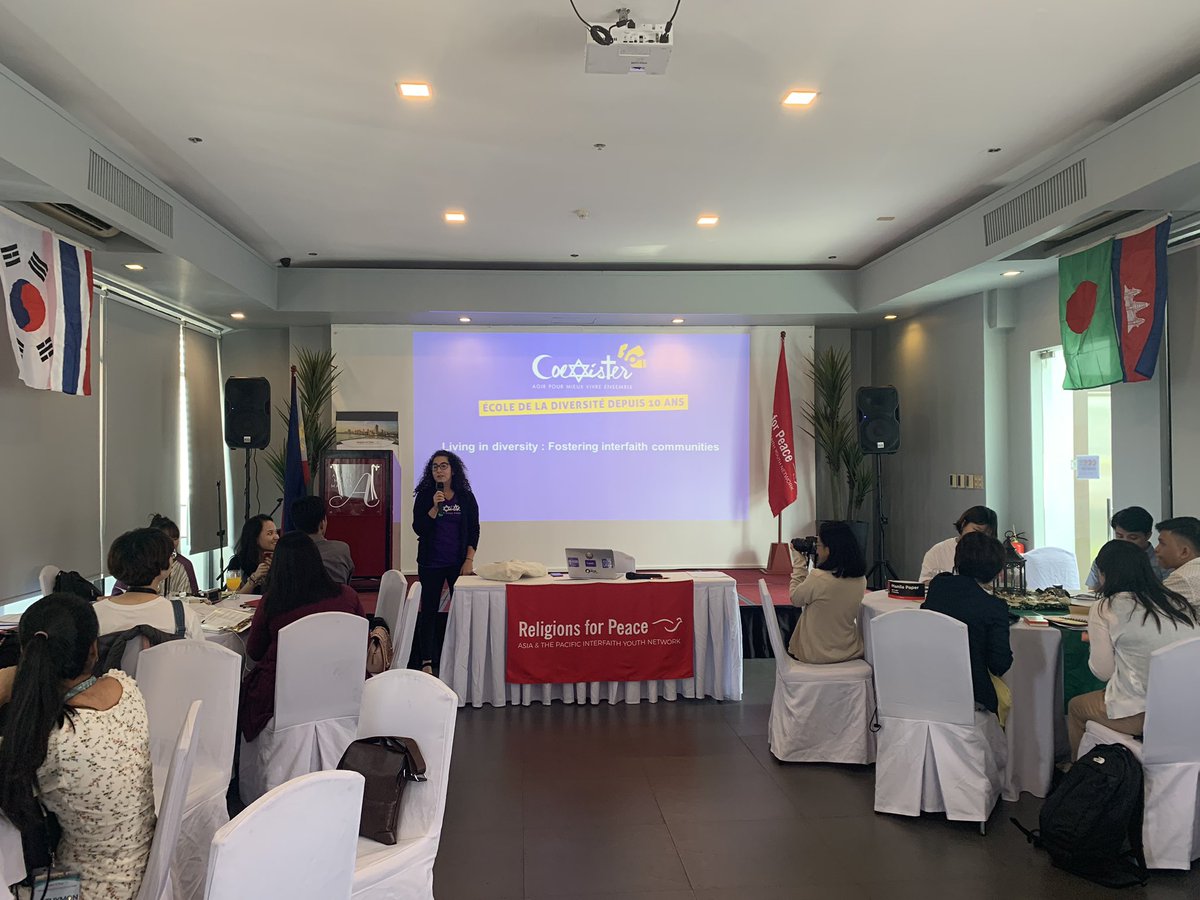 rfp_apiyn's tweet photo. NOW HAPPENING: Workshop 3 Living in Diversity: Fostering Interfaith Communities led by Ms. Radia Bakkouch, President of Coexister. #RfPAPIYN https://t.co/AZ3MToQage