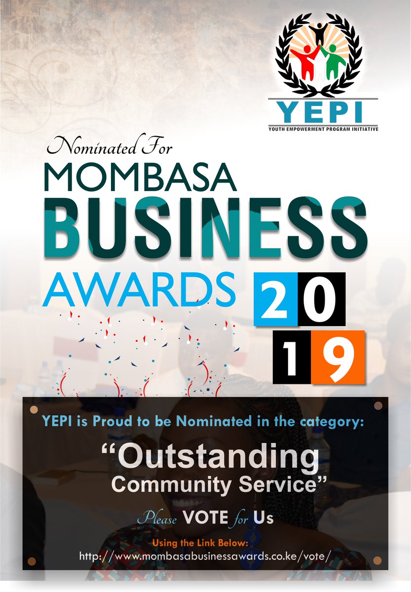 Amani Katana (@amani_katana) on Twitter photo Proud to announce that our youth-led organisation, <a href="/YepiYouth/">YEPI Community</a> has been nominated for Mombasa Business Awards by <a href="/KncciMombasa/">KNCCI Mombasa</a> under the category of Outstanding Community Service. Follow this link to vote for us bit.ly/2L1yf8G. <a href="/WashFellowship/">MandelaWshFellowship</a> <a href="/USEmbassyKenya/">U.S. Embassy Nairobi</a> <a href="/USAIDKenya/">USAID Kenya</a>. Proud to announce that our youth-led organisation, <a href="/YepiYouth/">YEPI Community</a> has been nominated for Mombasa Business Awards by <a href="/KncciMombasa/">KNCCI Mombasa</a> under the category of Outstanding Community Service. Follow this link to vote for us bit.ly/2L1yf8G. <a href="/WashFellowship/">MandelaWshFellowship</a> <a href="/USEmbassyKenya/">U.S. Embassy Nairobi</a> <a href="/USAIDKenya/">USAID Kenya</a>.