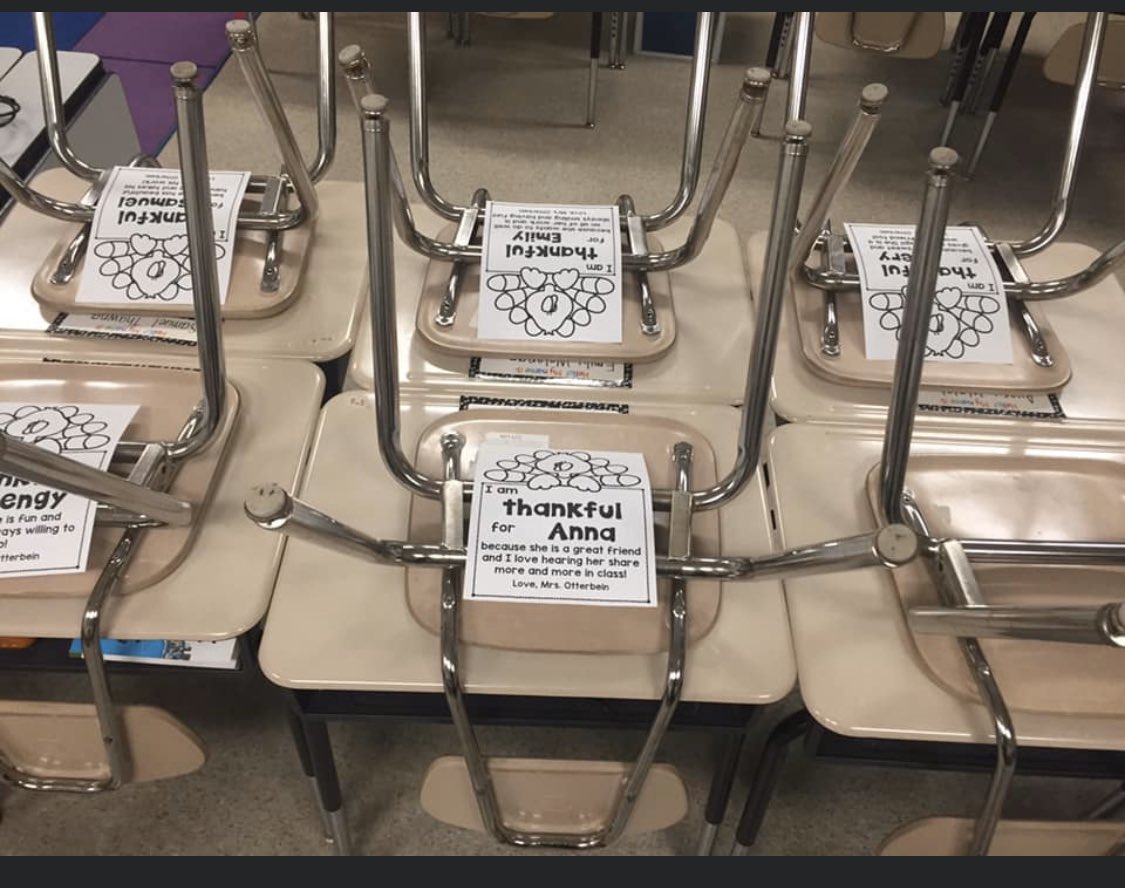 What a special gift from a teacher to her students.  Mrs. Otterbein is thankful for each and every student in her class and she tells them exactly why she is thankful ❤️.