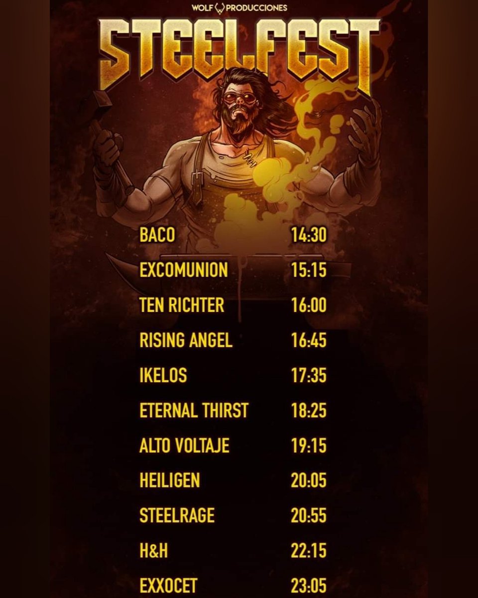 SteelRage's tweet photo. Timing del SteelFest
No te lo puedes perder!
11 bandas de heavy y Power metal
Gratis
Celebrando los 20 años de SteelRage
Sábado 30 de noviembre en Casa de la cultura de Lo Prado Ex Teatro Mundo Mágico General Bonilla 6100 Lo Prado
#SteelRage #SteelFest #HeavyMetal https://t.co/vZL9JJUXvS