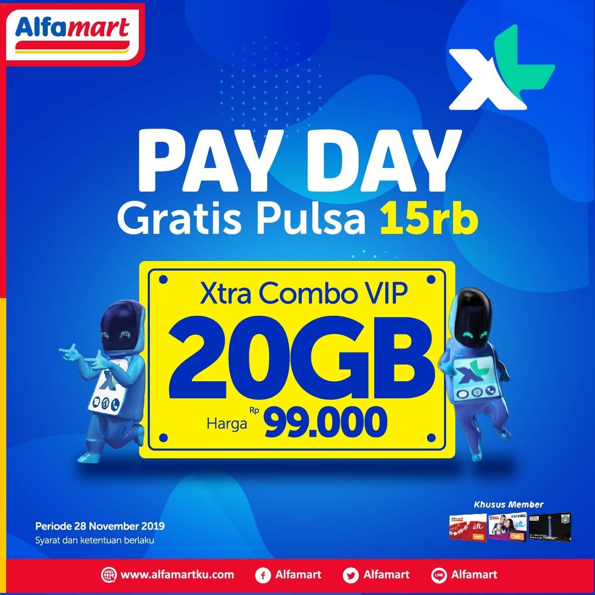 #PAYDAY

Dapatkan Gratis pulsa 15rb setiap pembelian
XTRA COMBO VIP 20GB hanya 99rb lho
di <a href="/alfamart/">Alfamart</a> hanya hari ini yah
buruan dapatkan jangan sampai kehabisan !!!!