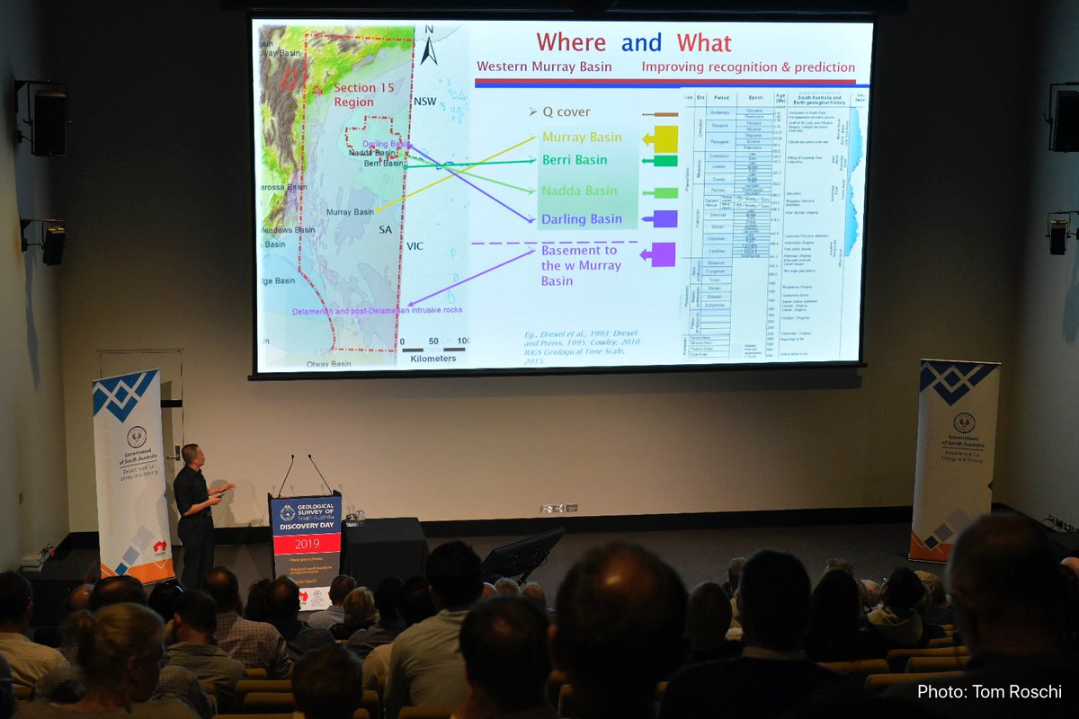 #GSSADD19 Baohong Hou, Senior Principal Geologist with #GSSA further builds on our knowledge of the #geology of the Delamerian Orogen with a review into #MineralPotential in the #MurrayBasin - implications for where to explore for new accumulations. #sedimentaryrock #MinExCRC