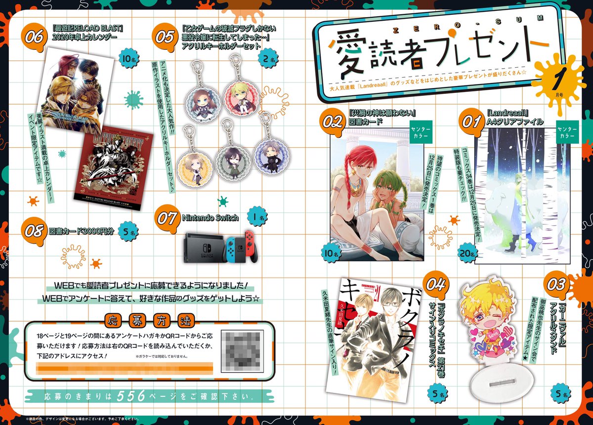 ゼロサム編集部 ご感想やあかつき先生への応援メッセージの送付方法 雑誌についている応募ハガキから 愛読者プレゼントページの下部にあるqrコードを読み取って頂くか もしくはurlよりアクセスください 電子版ご利用の方は の方法でお試しください