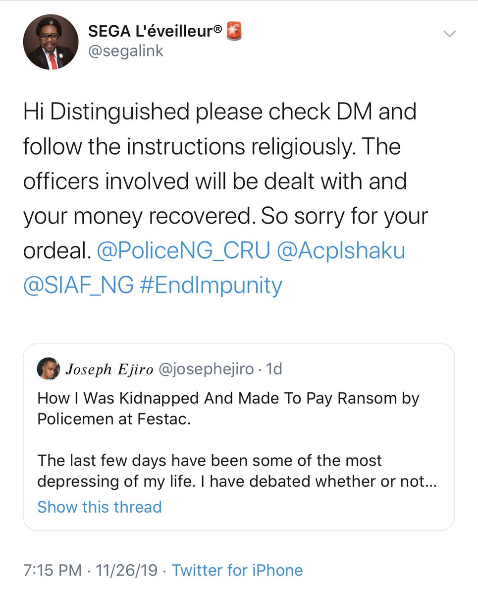 segalink's tweet photo. We MUST reflect the change we seek. A New Nigeria is possible if we all apply ourselves and stop waiting for politicians to fix society. We can lead from where we are. The @PoliceNG can truly be our Friend. We are not there yet but certainly not where we used to be. #EndImpunity https://t.co/3m37NxTfHw