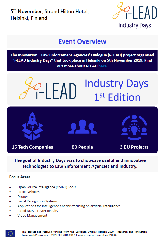 i_LEAD_Project's tweet photo. i-LEAD Industry Days - #Helsinki #Finland Facts and Figures!
Read the Facts &amp; Figures here: https://t.co/RAXc7vKx1J #FutureofEurope! #H2020Future #Innov4Impact #ResearchImpactEU #policing #LawEnforcement #H2020 #innovation #forum #SecurityUnion #EUProtects https://t.co/BQH8LXOfEg