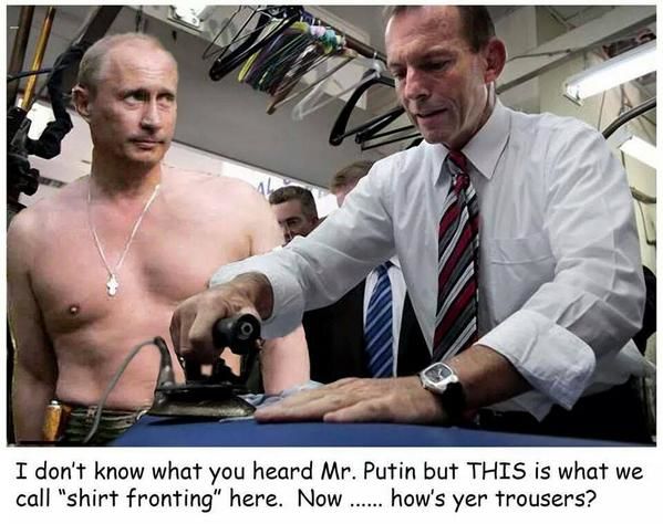 13) Tony promised to "shirtfront" Putin because Russia was the nemesis of the Deep State.Tony did this to show public support for his Deep State masters.Tony backed down in humiliation after Putin brought a nuclear battleship flotilla to Brisbane for the G20.