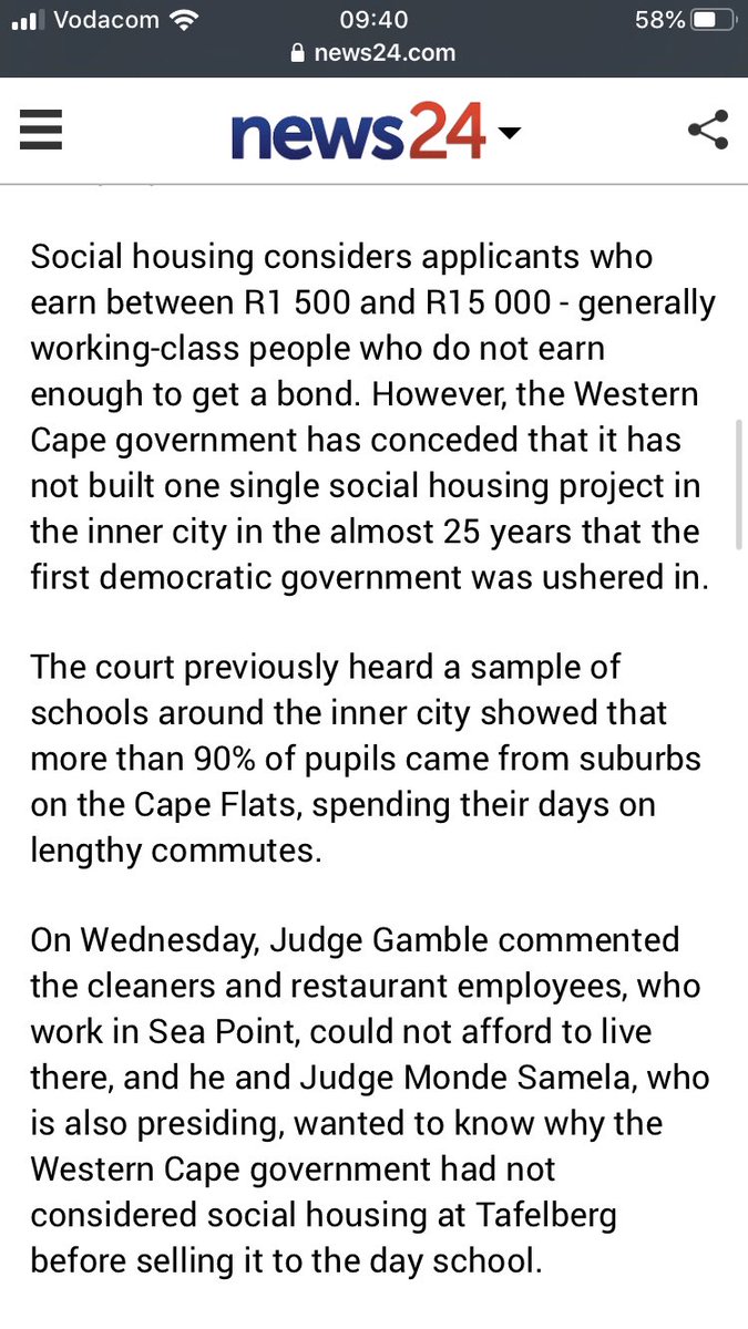 Exhibit #2: The City of CT is in court on the issue of social housing in the center of Cape Town. Both WC Province & CoCT is run by the DAIs it fair to judge the DA by its inner city social housing non-performance?