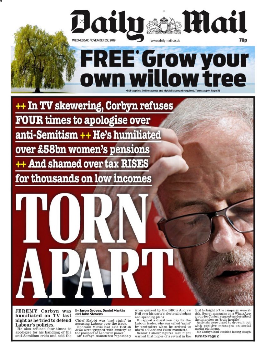 If you are in any doubt as to the impact these interviews can have... have a look at the Daily Mail front page the day after Corbyn was interviewed