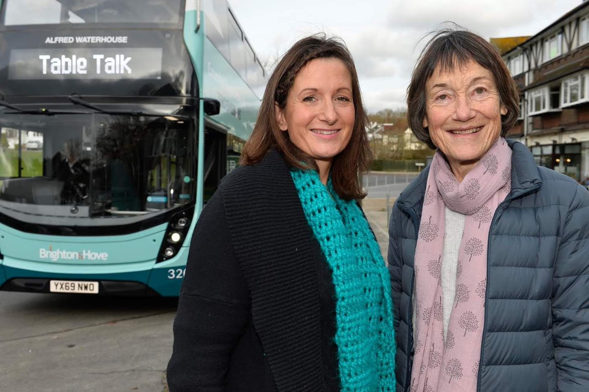 tabletalkcafes's tweet photo. Jen and Sue, Project Coordinator and Project Lead at #TableTalkBrighton had a lot of fun with @BrightonHoveBus
checking out their new electric buses on Route 5 which all have a Table Talk table as well as the ones on Route 12! #community #makeadifference #taketimetotalk #Hove https://t.co/e00JYgjrU3