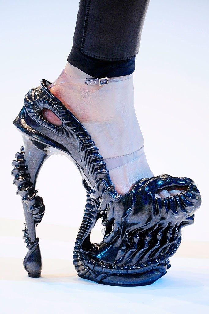 And finally, the "Alien Shoes", which appeared like a tentacle wrapped around the models' ankles. The design bares similarities to the predator in the film, Predator, however it was mostly inspired by the artwork of a special effects team member of the film, Alien, H.R. Giger.