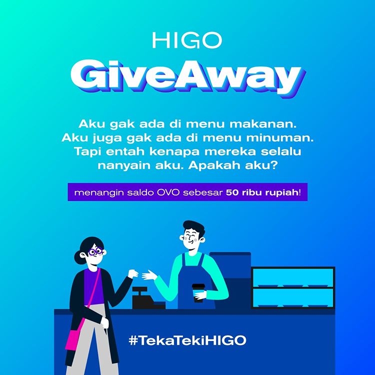 HIGO_spot's tweet photo. #TekaTekiHIGO balik lagi nih mau kasih kamu hadiah!

Caranya:
1. Follow @higospot
2. Jawab di kolom komen &amp; mention 3 temen kalian

Good luck ya! Pemenang akan diumumin hari Selasa tanggal 13 Desember.

#higo #higospot #giveaway #quiz #kuisjakarta #kuisberhadiah #giveawayjakarta https://t.co/3664MuHrRs