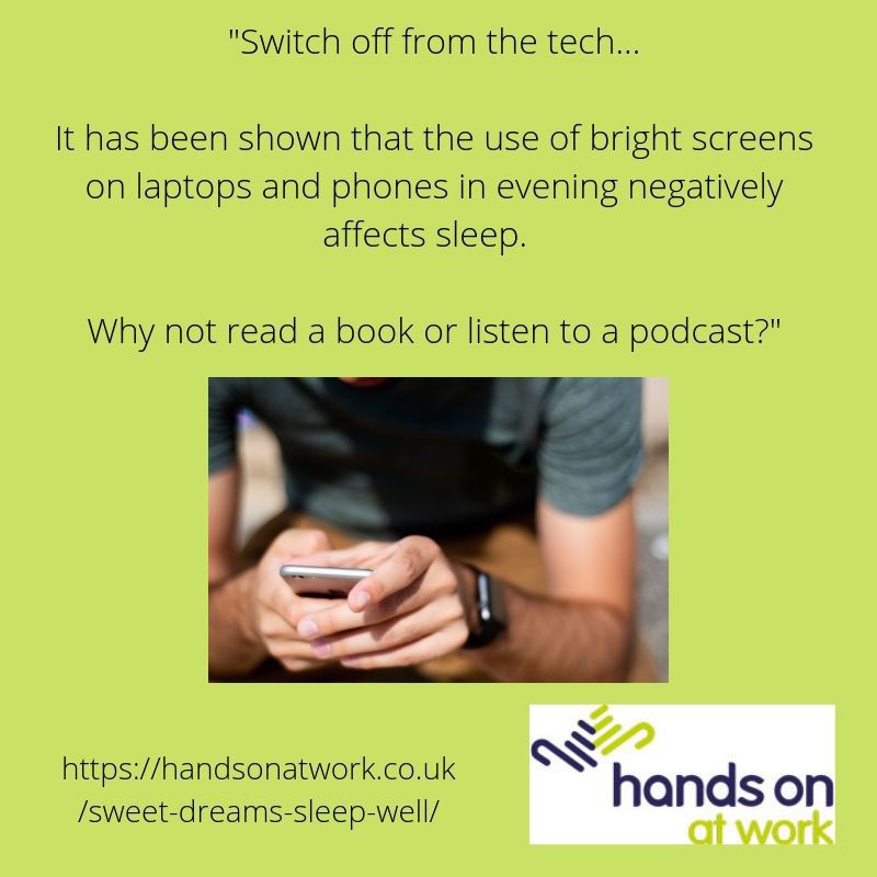 HandsOnAtWork's tweet photo. "Prepare your brain for sleep, enjoy some tech-free time an hour or so before bed." https://t.co/Gs1z02ZdMe #Business #Sleep #MentalHealth #Health https://t.co/bkmJlnH6EU