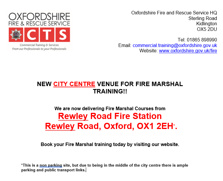 OFRS_CTS's tweet photo. Very excited to announce that we are now delivering Fire Marshal Training from Rewley Road Fire Station in the middle of Oxford City Centre.  #oxon #firetraining #firesafety https://t.co/WlRrfoEY9A