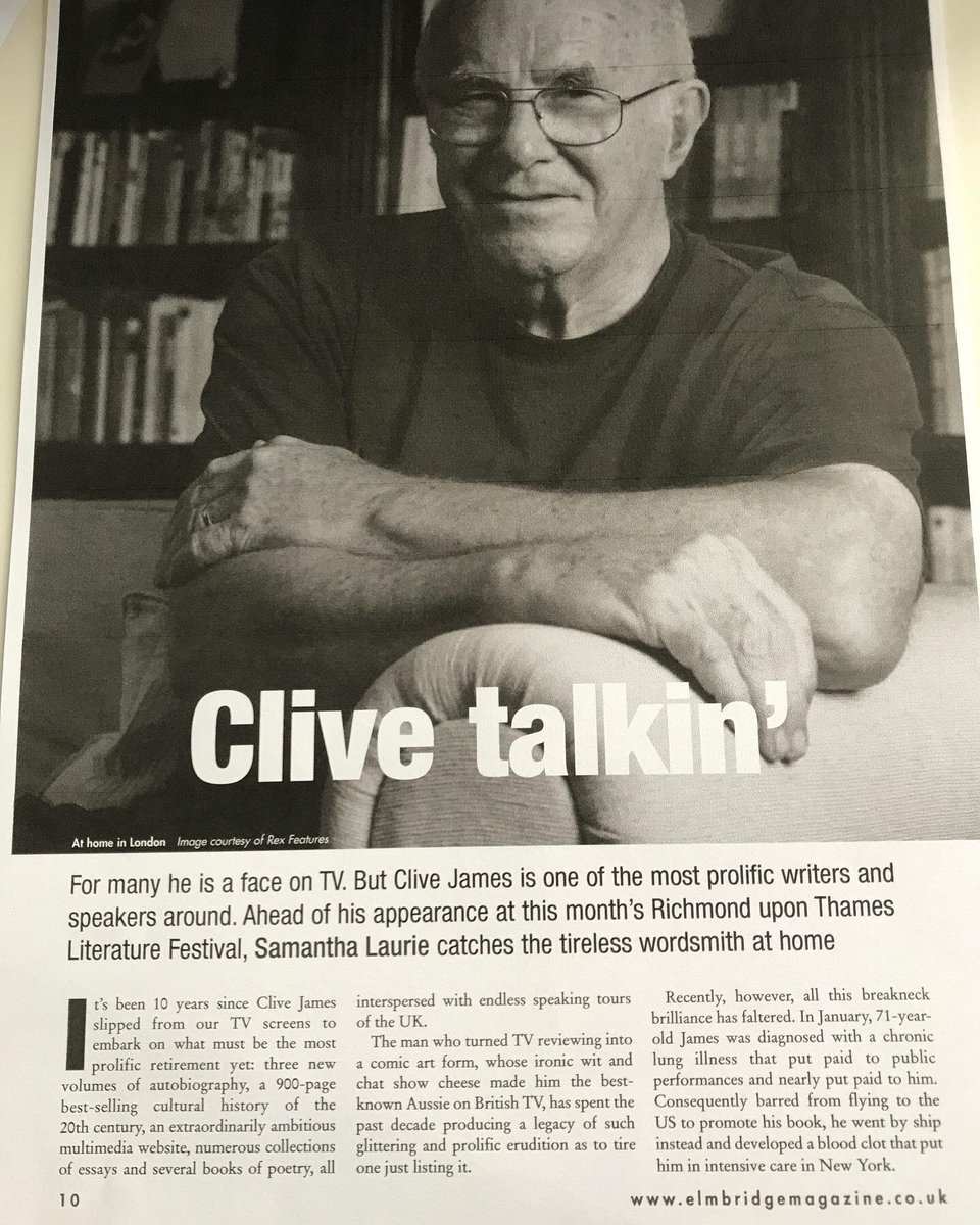 SamLaurieCP's tweet photo. Such a brilliant man and a charming interviewee @TheRichmondMag @EssentialSurrey #CliveJamesRIP #CliveJames https://t.co/uv4EBZpX3G