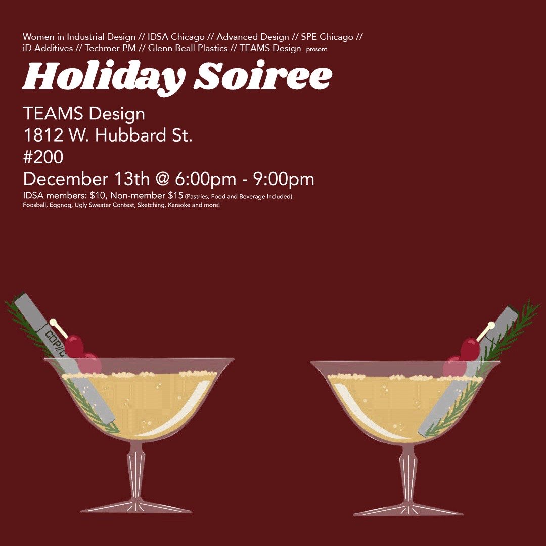 SPEChicago's tweet photo. Join @4SPE_Plastics and @IDSA Chicago chapters for our holiday party! @TechmerPM @iDadditives @IDSAChicago @teamsdesign https://t.co/W57F69kOQR