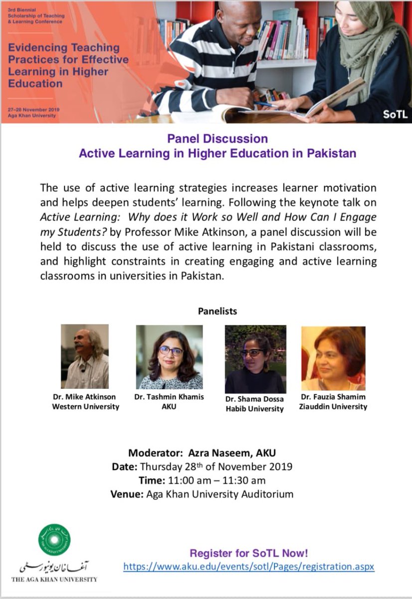 Azra Naseem (@azranaseem) on Twitter photo Panel discussion on Active Learning in higher education in Pakistan starting soon #sotlc <a href="/AKUGlobal/">Aga Khan University</a> Panel discussion on Active Learning in higher education in Pakistan starting soon #sotlc <a href="/AKUGlobal/">Aga Khan University</a>