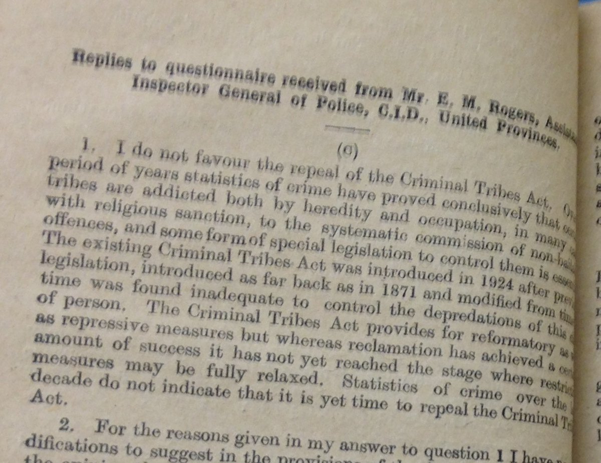 It’s also important to note that many of those in the bureaucracy opposed the repeal of the CTA. In UP in 1947, 78% of district magistrates and 83% of police superintendents asked about the CTA opposed its repeal, for eg. E.M. Rogers (apologies for the awful photo!) 18/