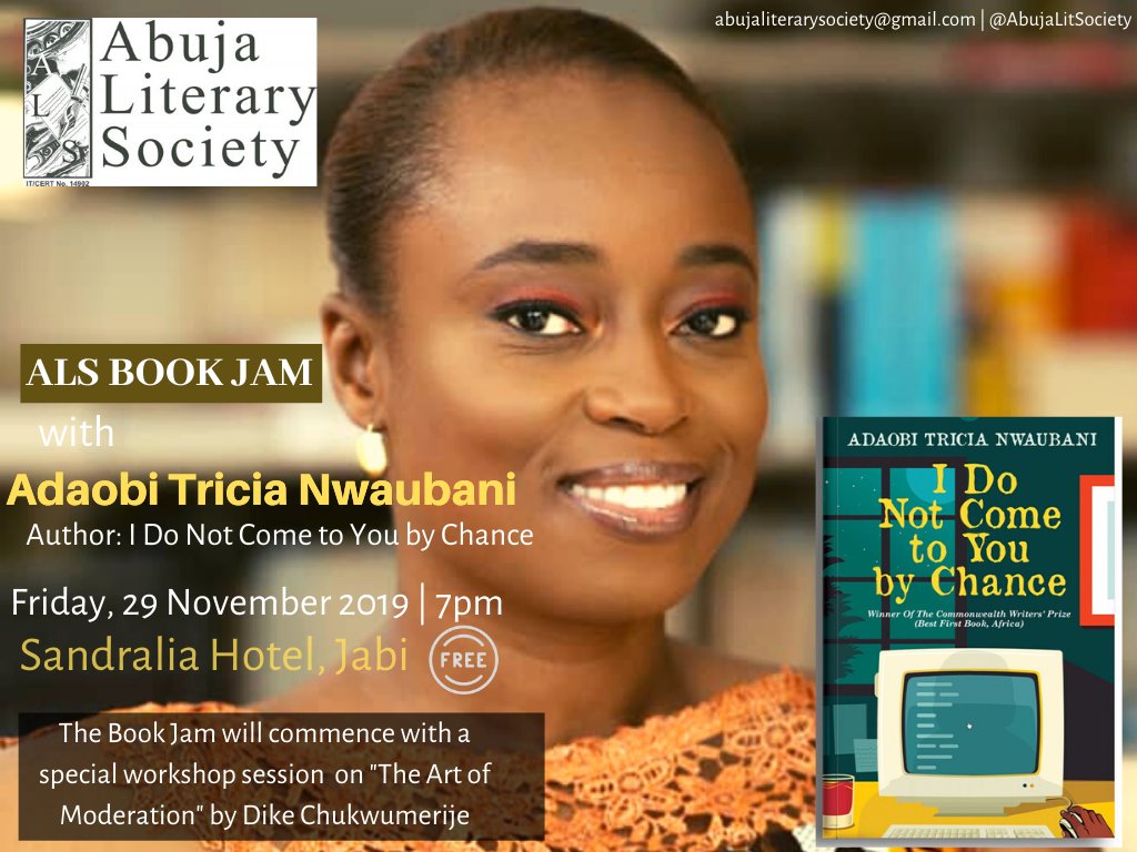 AbujaLitSociety's tweet photo. *Update*
We'll be talking to Adaobi Tricia Nwaubani at the ALS Book Jam tomorrow 😎. We will also have a workshop session moderated by @dmerije on "The Art of Moderation" 💃🏾💃🏾
Join us if you can, and bring a friend!
#ALSBookJam
#AbujaLiterarySociety
#AbujaTwitterCommunity https://t.co/5qKxNhxOi9