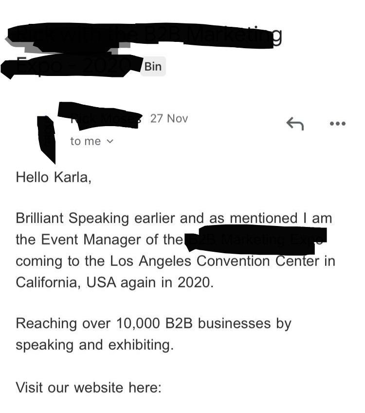 KarlaRivershaw's tweet image. 1) Did not speak to him, 2) Does he really think I wouldn't remember whether or not I had a conversation with him? 3) Does this tactic really work? 4) Or was he just too lazy to update his messaging? 🧐
#ColdEmail #SaleFail