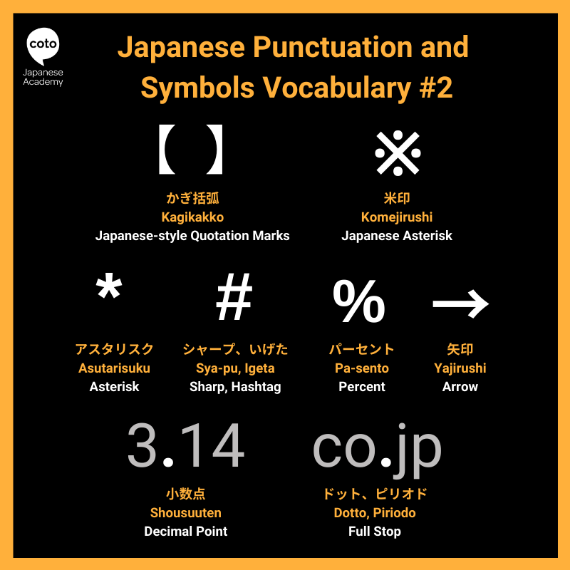 Coto Japanese Academy Pa Twitter Ever Wondered What The Names Of Punctuations And Symbols Are In Japanese Check Out And Learn From These Infographics Below Japan Tokyo Japanese Japaneselanguage Learnjapanese Studyjapanese Japaneselanguageschool