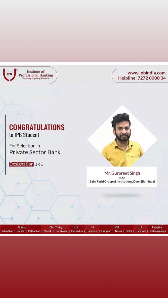 IPB proudly announces another feather in the cap, with the #placement of our trained #students in the leading private sector #banks in on-roll branch #banking job

Website: ipbindia.com
Contact: +91-7272000034

#MainNahiBerozgar #IPB #bankjobs #bankingcareer #JobSearch