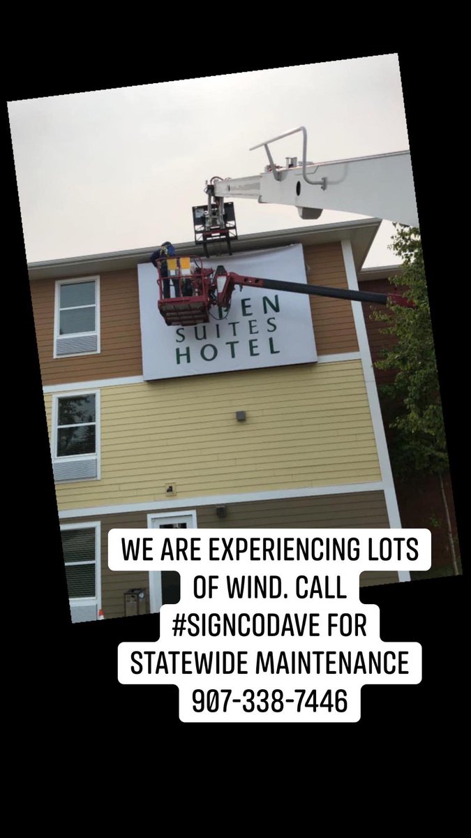SignCoAlaska's tweet photo. Be safe tonight with this wind! Need sign maintenance statewide? Call #SigncoDave 907-338-7446
#Signs #Sign #Signdamage #Alaska #Anchorage https://t.co/zV7PJ4dN2Z