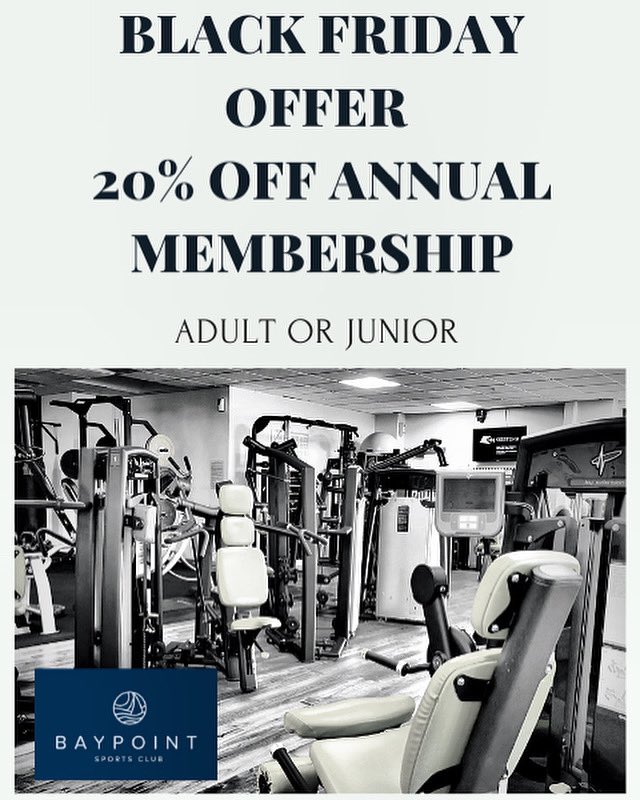 🏴1 DAY TO GO - #BlackFriday 🏴 FOR THIS DAY ONLY WE’RE OFFERING 20% OFF ANNUAL CLUB MEMBERSHIP!!!! 🤩 
COME AND SEE US TOMORROW TO GET SIGNED UP! 👍 t’s&c’s apply baypointsportsclub.co.uk #MoreThanJustAGym #MembershipOffer #JoinOurClub