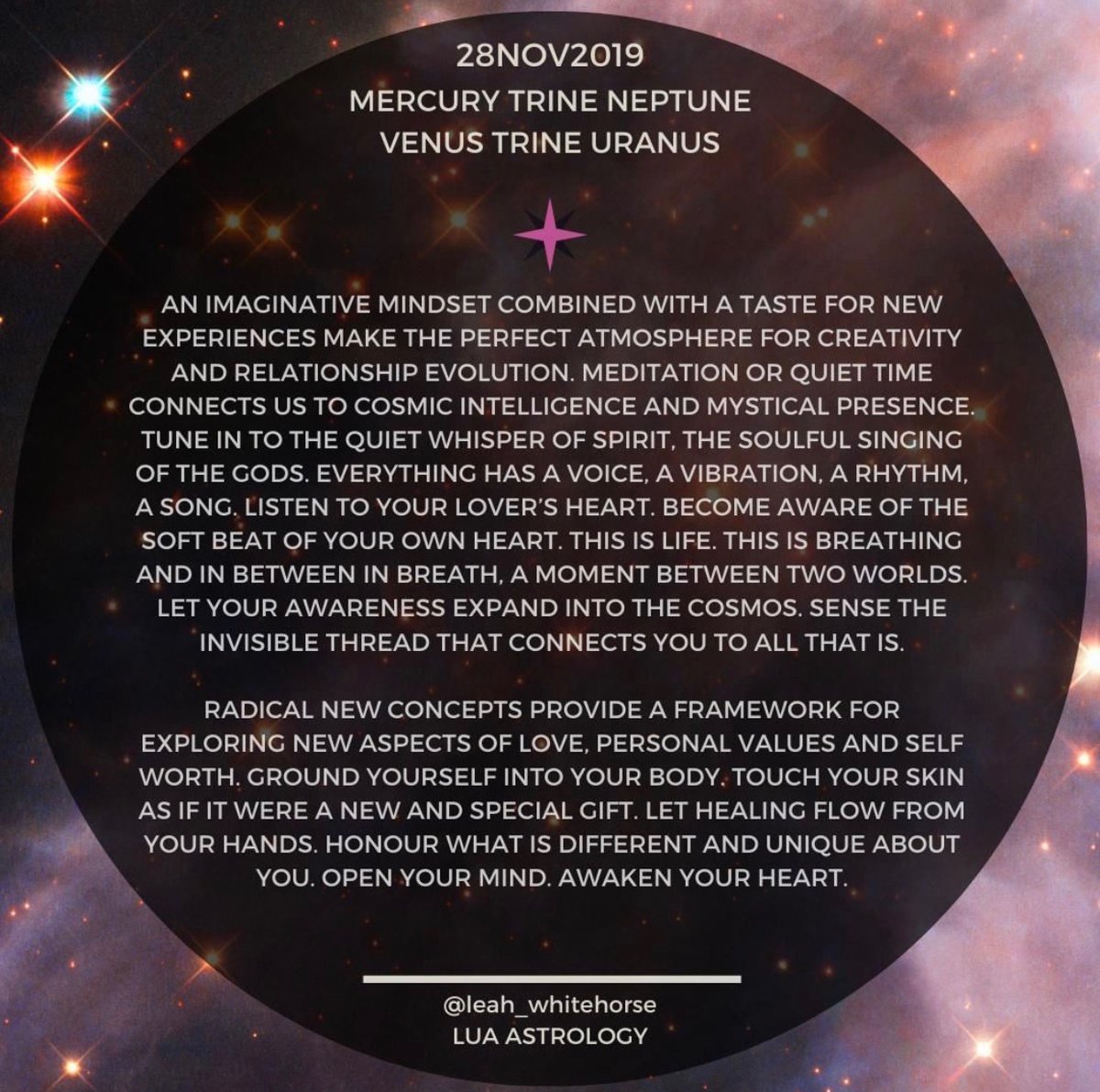 “Let your awareness expand into the cosmos. Sense the invisible thread that connects you to ALL THAT IS....
Open your mind. Awaken your heart!”
💜🔆💫✨⚡️🌸