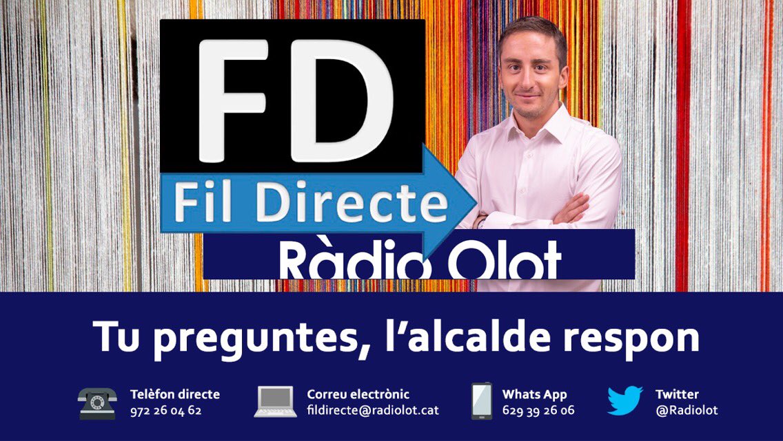Radiolot's tweet photo. 📍 És dijous, és dia de #FilDirecte!
⏱ A les 13.30h parlem amb l’alcalde d’#Olot, @PepBergaVayreda
❓Deixa un comentari amb la teva pregunta https://t.co/NCMMy0WjaJ