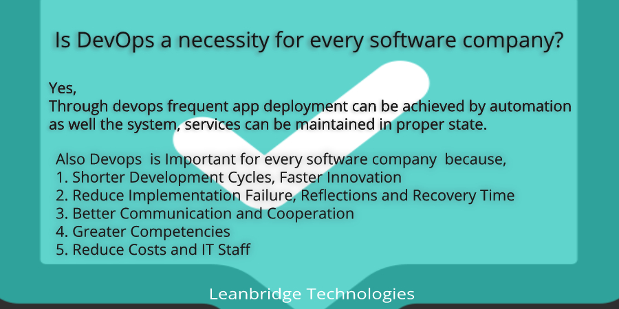 LeanbridgeTech's tweet image. Is DevOps a necessity for every software company?
Yes,
Through DevOps frequent app deployment can be achieved by automation as well the system, services can be maintained in proper state.
#DevOps #Deployment #Automation #SoftwareCompany
lnkd.in/fzPVgNt