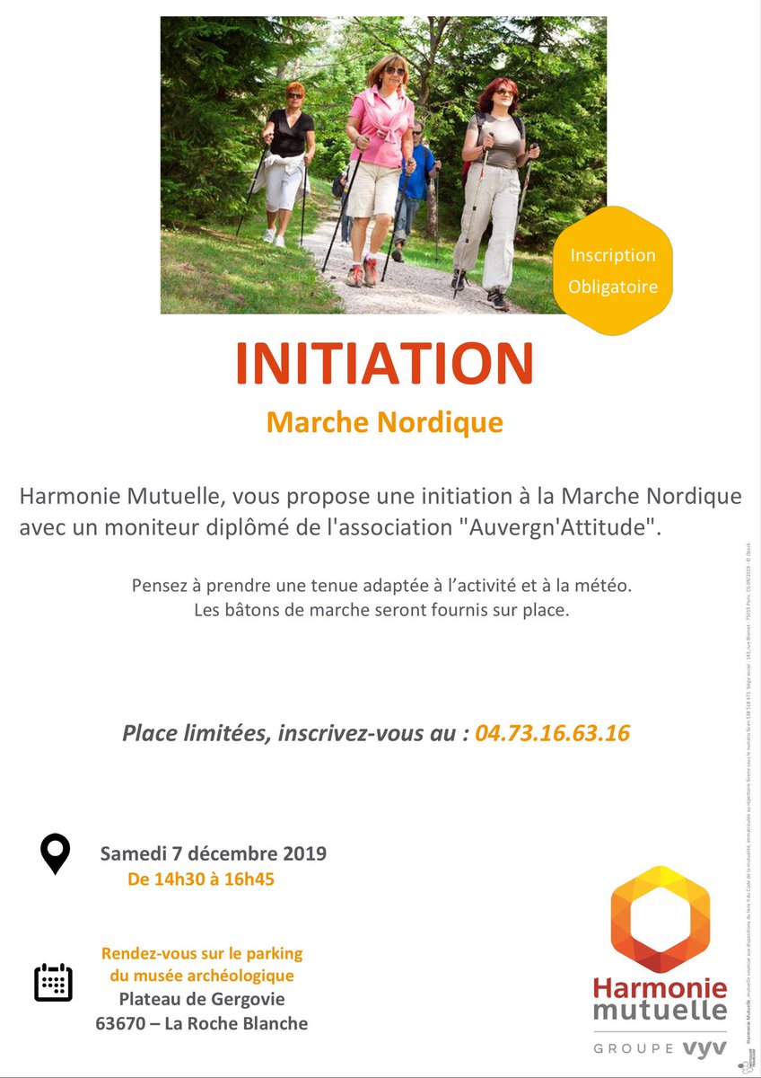 mut_smart's tweet photo. La commission Prévention  Santé d’@hmutuelle propose à tous - sur inscription - une sortie d’initiation à la marche nordique le samedi 7/12 sur le plateau de Gergovie. #prevention #marchenordique https://t.co/T8DgOxcQTV