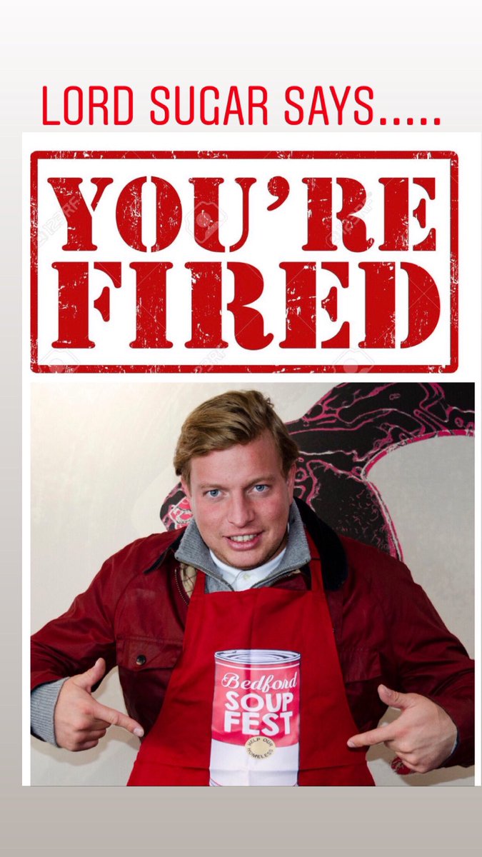 SoupFestBeds's tweet photo. @Lord_Sugar says ‘fired’ but @SoupFestBeds says ‘hired’ - come and see @iamtomskinner of @bbcapprentice in #Bedford at #SoupFestBeds Tuesday 3rd December 11.30-3.30. Harpur Square. Helping raise funds for our homeless. #charity #homelessnessawarenessweek #fundraising https://t.co/giwD2XJKyP