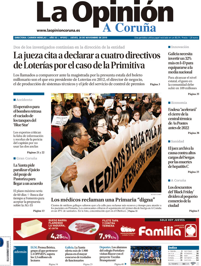 laopinioncoruna's tweet photo. EN PORTADA 📰 La huelga de profesionales de Atención Primaria continúa hoy 🗣️📣 Reivindican "más tiempo y recursos" para una adecuada asistencia médica a l@s pacientes https://t.co/meL6eJKp1G https://t.co/XPs9FI0QSW