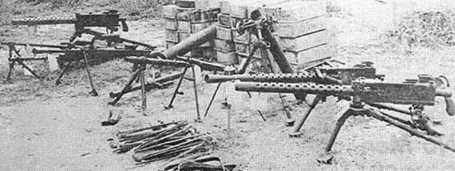 This collection of weapons captured from the Viet Cong could fill a wing of a museum now days. US M1919s, Brit Brens, Soviet DPs and a German MG34