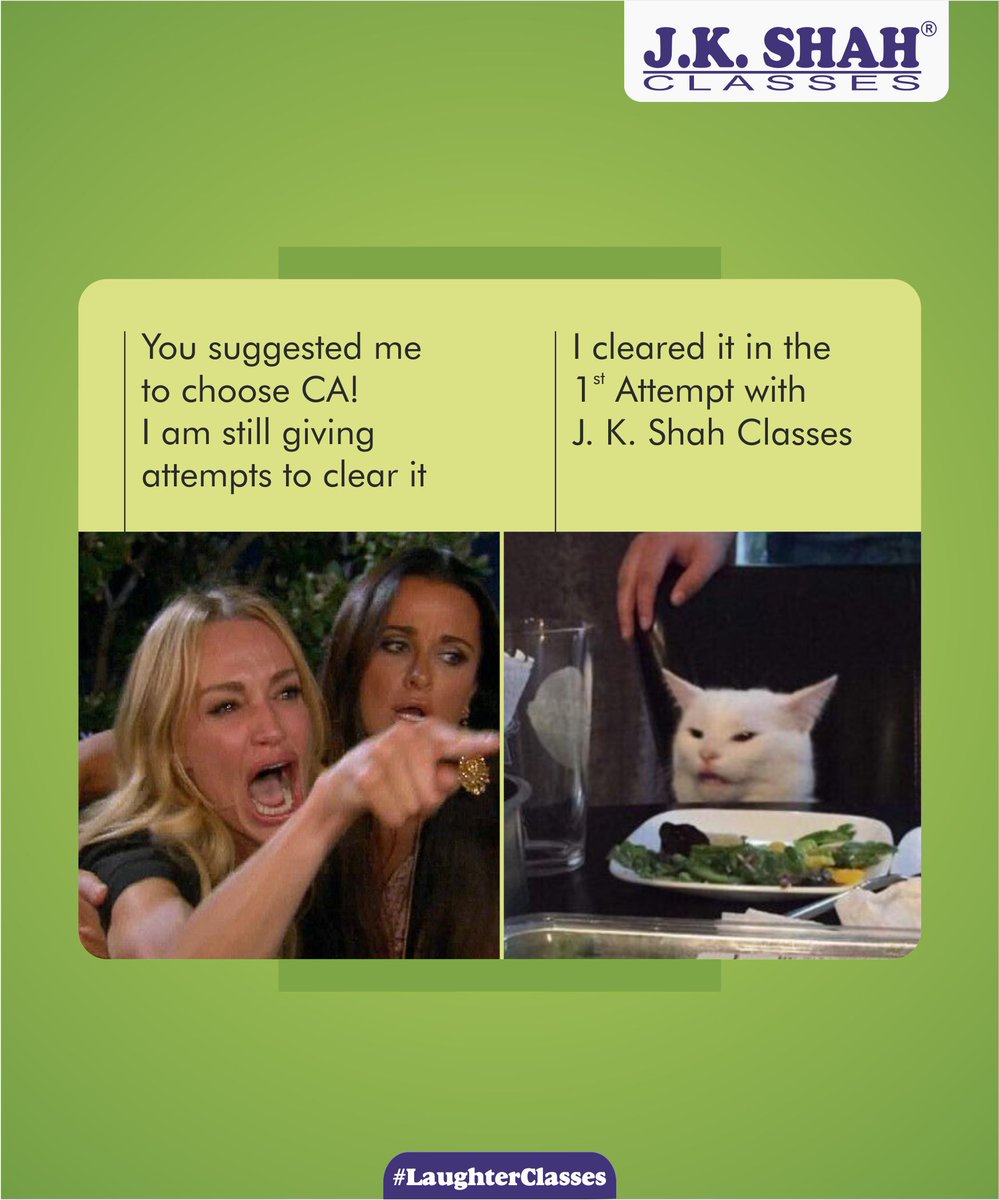 jkshah_classes's tweet photo. With conceptual learning methodology and qualified experienced faculties at J. K. Shah Classes, students can prepare well for their CA career.
#LaughterClasses https://t.co/a2R6RfIefP
