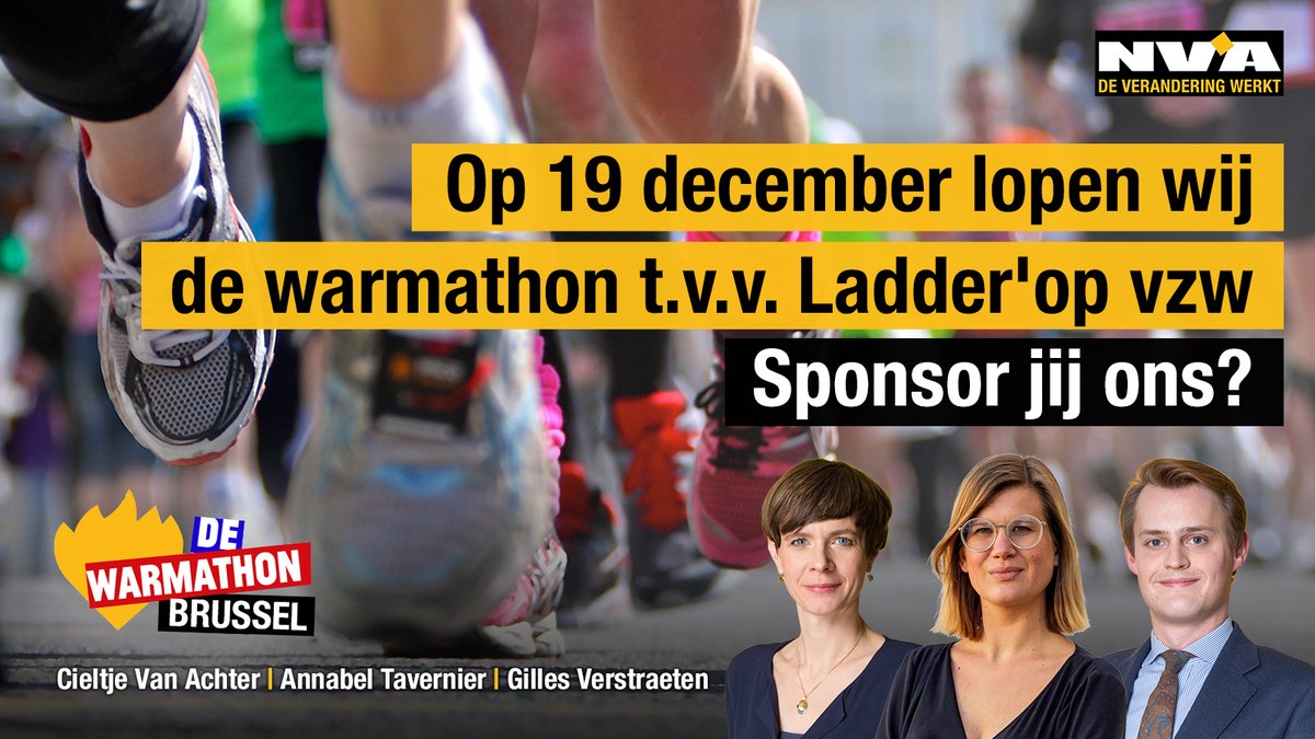 Op 19 december lopen parlementsleden @CieltjeVAchter, @anntaver en @gilverstra de Warmathon in Brussel. Zo steunen ze Ladder'op vzw, een vzw die onderwijsondersteuning aan huis geeft bij kansarme Brusselse jongeren. Wil je dit mee sponsoren? -> bit.ly/35kcwR9.