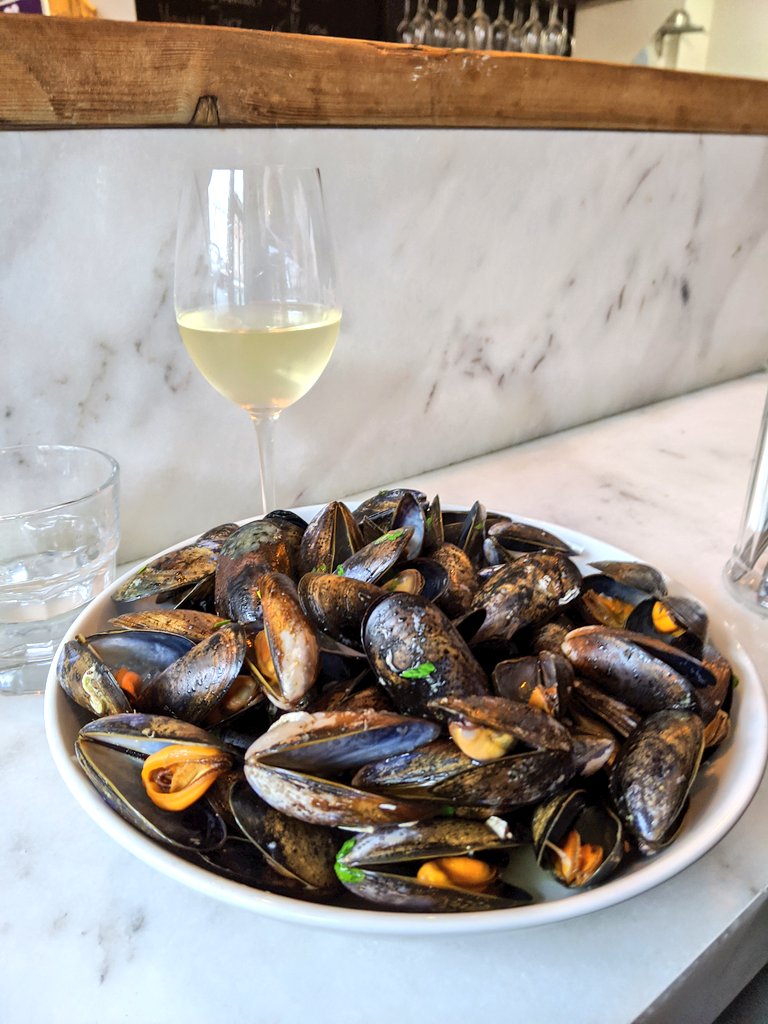 Posh fish and chips, mussels with a glass of wine  @FishShopDublin   #Dublin  #Ireland  #staycation