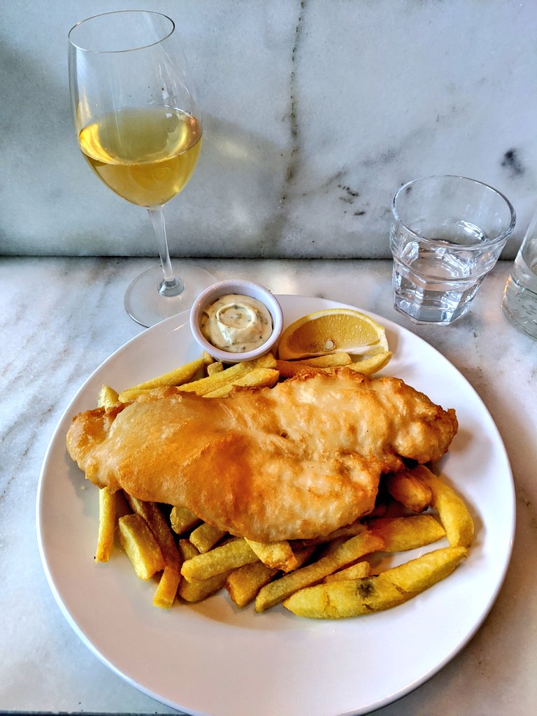 Posh fish and chips, mussels with a glass of wine  @FishShopDublin   #Dublin  #Ireland  #staycation