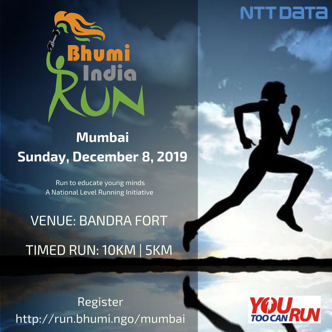BhumiOrg's tweet photo. Bhumi India Run aims at promoting the importance of fitness while also raising funds for our cause of education for underprivileged children .
The 4th edition of Bhumi India Run Mumbai is scheduled for Sunday, December 8 , 2019
Register: https://t.co/eA1ZsyzYRc
#RuntoEducate https://t.co/b9YhsCBG4i