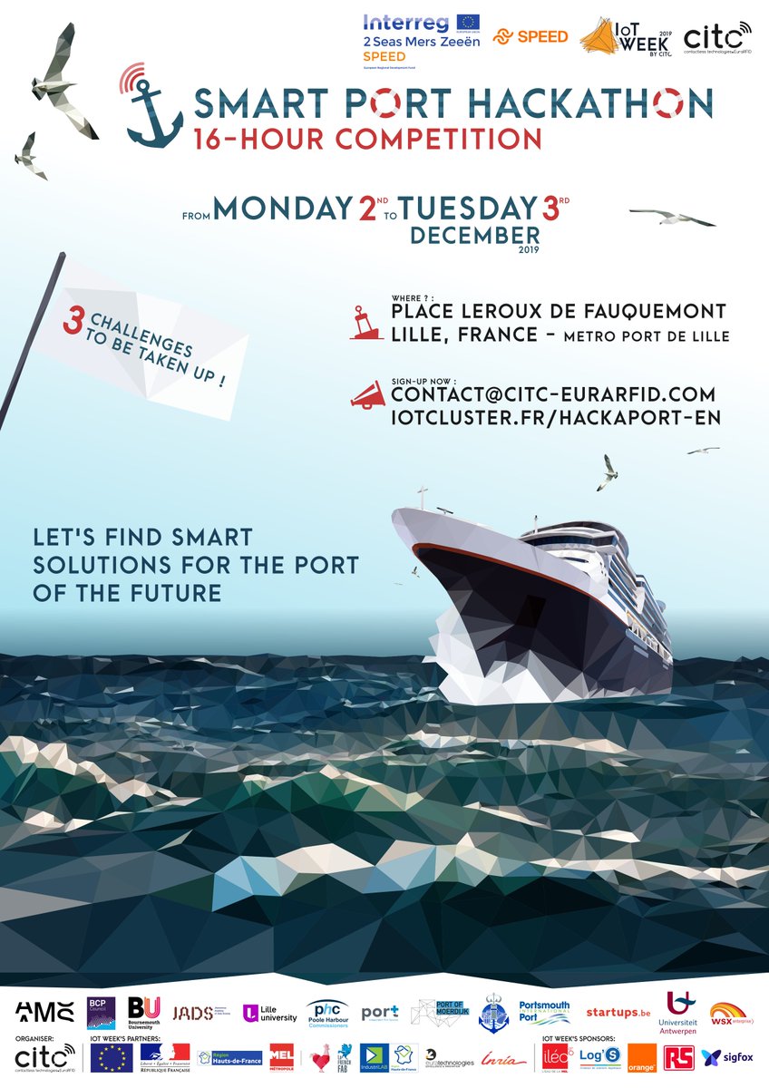 Join us to find smart solutions @ #SmartPortsHackathon in Lille 2&amp;3 Dec. tiny.cc/ce2zgz #Interreg2Seas #Speedproject #hackathon