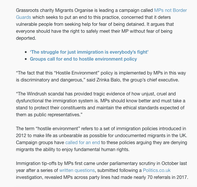 migrantsorg's tweet photo. They are still at it! MPs are reporting unsuspecting immigrants who come to seek help and representations
Sign our #MPsNotBorderGuards petition now!
135 MPs already pledged they will not be enforcing #HostileEnvironment
https://t.co/F80fEWHsFl
Read
https://t.co/yf1KBIlbBr https://t.co/Rmkq7Gi9aq